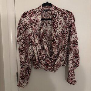 Express Pink/White/Black Long-Sleeve Blouse.